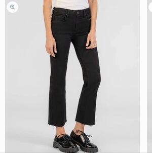 Kut from the Kloth Kelsey High Rise Ankle Flare Frayed Hem Crop Black 2.